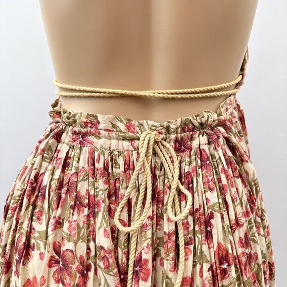 Free People Boho Floral Plunge Halter Neck Swing Sundress Rope Tie Waist Women M - Picture 4 of 9